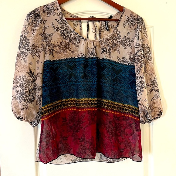 HeartSoul Semi- Sheer 3 Pattern Polyester Blouse Women’s Size Medium - Picture 1 of 11